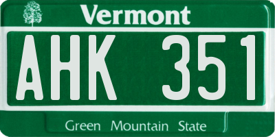 VT license plate AHK351
