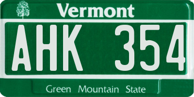 VT license plate AHK354
