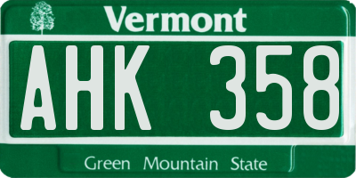 VT license plate AHK358
