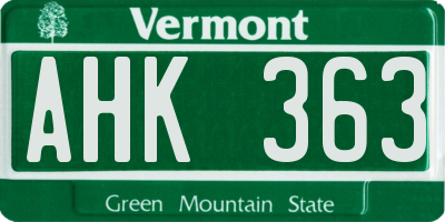 VT license plate AHK363