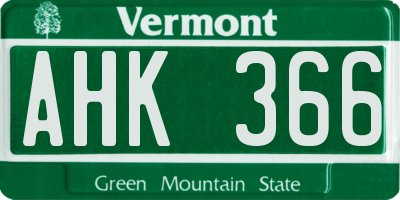 VT license plate AHK366
