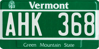 VT license plate AHK368