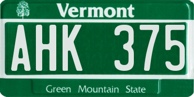 VT license plate AHK375