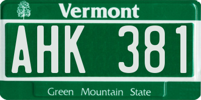 VT license plate AHK381