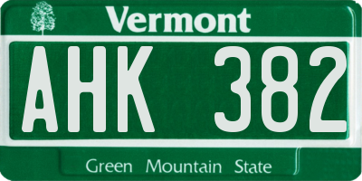 VT license plate AHK382