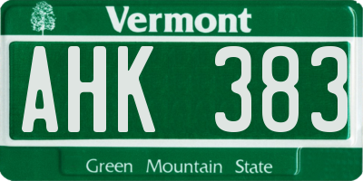 VT license plate AHK383