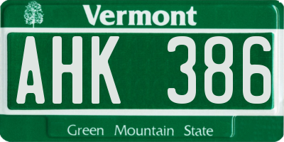 VT license plate AHK386