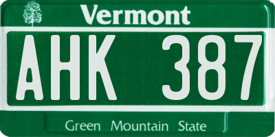 VT license plate AHK387
