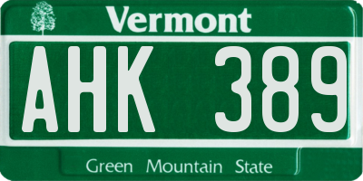 VT license plate AHK389