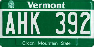 VT license plate AHK392