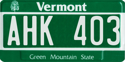 VT license plate AHK403