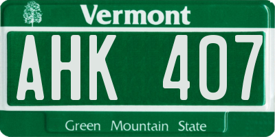 VT license plate AHK407