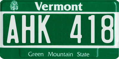 VT license plate AHK418