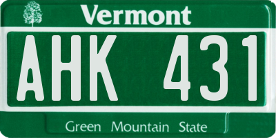 VT license plate AHK431