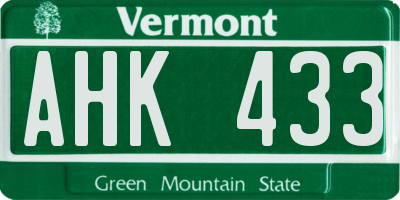 VT license plate AHK433