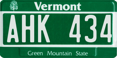 VT license plate AHK434