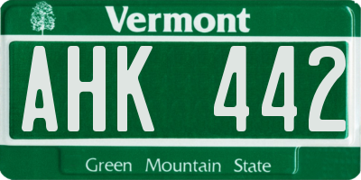 VT license plate AHK442