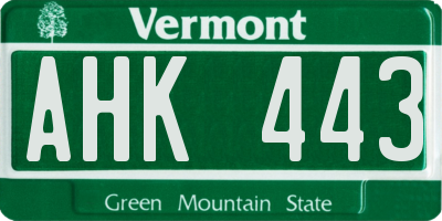 VT license plate AHK443