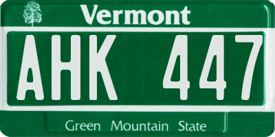 VT license plate AHK447