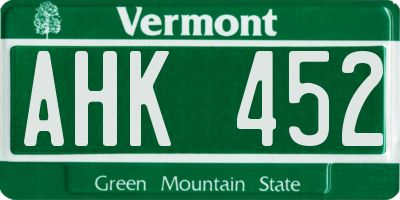 VT license plate AHK452