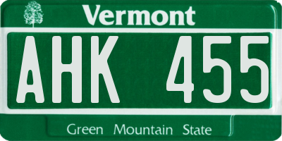 VT license plate AHK455