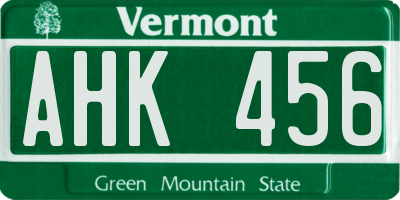 VT license plate AHK456