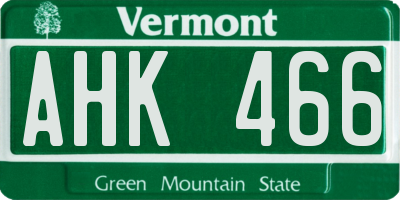 VT license plate AHK466