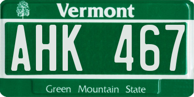 VT license plate AHK467