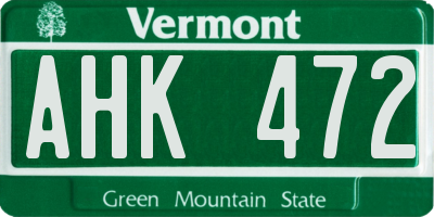 VT license plate AHK472