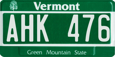 VT license plate AHK476