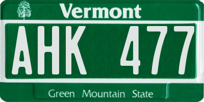 VT license plate AHK477