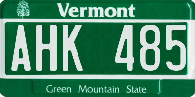 VT license plate AHK485
