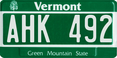 VT license plate AHK492