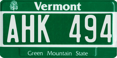VT license plate AHK494