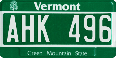 VT license plate AHK496