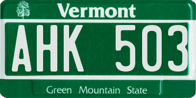 VT license plate AHK503