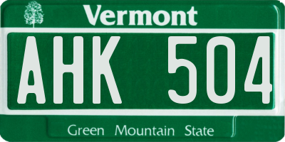 VT license plate AHK504