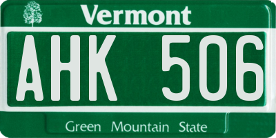 VT license plate AHK506