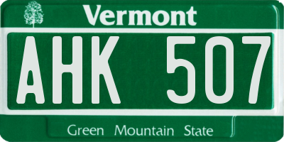 VT license plate AHK507