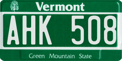 VT license plate AHK508