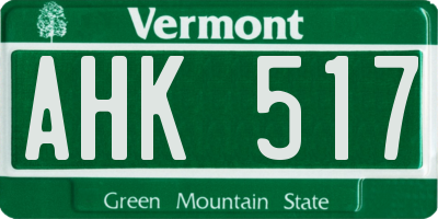 VT license plate AHK517