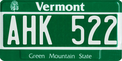 VT license plate AHK522