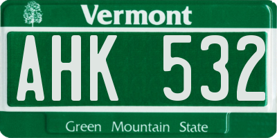 VT license plate AHK532