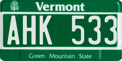 VT license plate AHK533