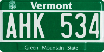 VT license plate AHK534