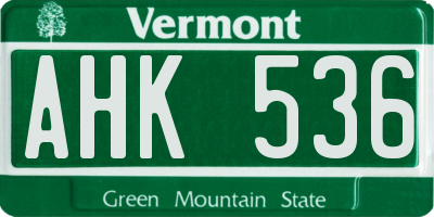 VT license plate AHK536