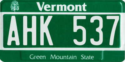 VT license plate AHK537
