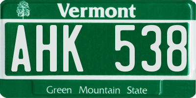 VT license plate AHK538