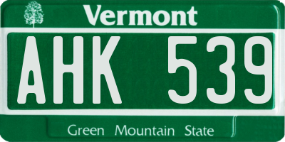 VT license plate AHK539