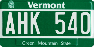 VT license plate AHK540
